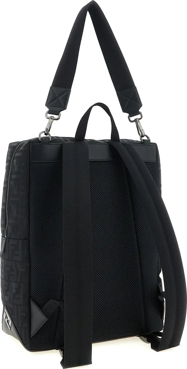 Fendi Lui Black FF Nylon Leather Backpack