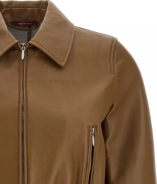 Gucci Beige Lamb Leather Cropped Jacket