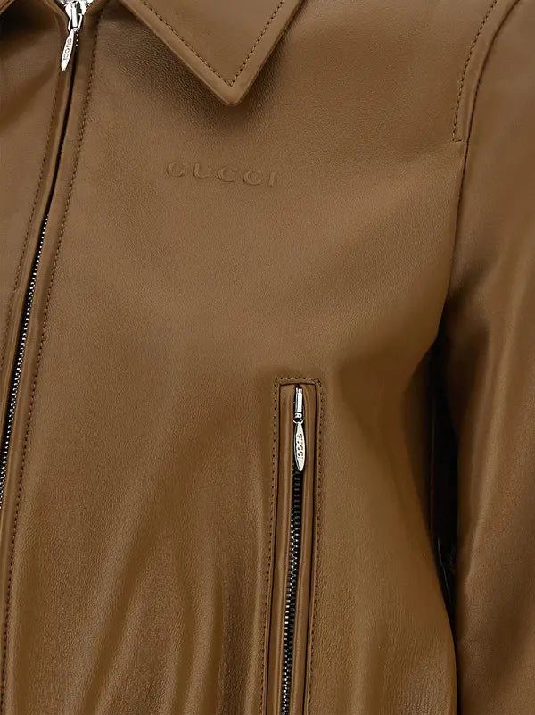 Gucci Beige Lamb Leather Cropped Jacket