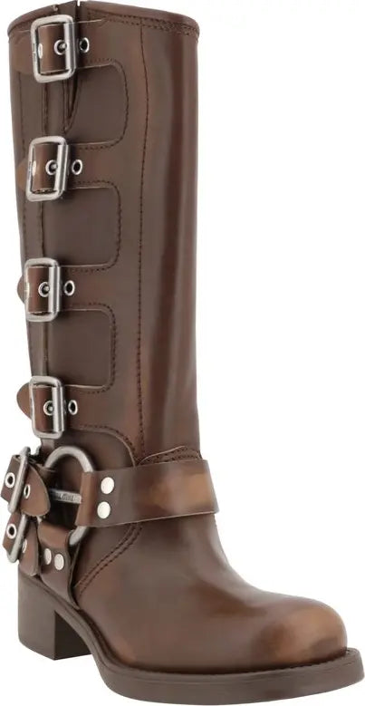 Miu Miu Brown Calf Leather Bos Taurus Lace-Up Boots