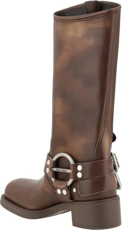 Miu Miu Brown Calf Leather Bos Taurus Lace-Up Boots