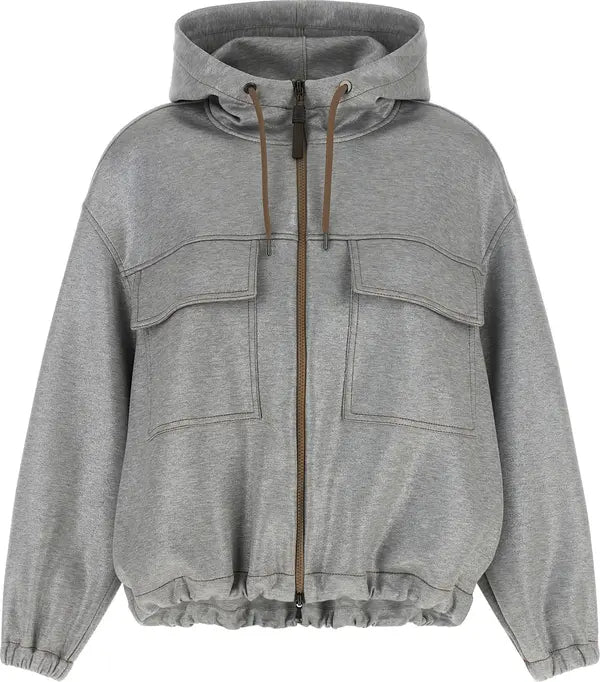 Brunello Cucinelli Silver Cotton Bomber Jacket