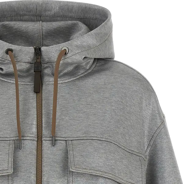 Brunello Cucinelli Silver Cotton Bomber Jacket