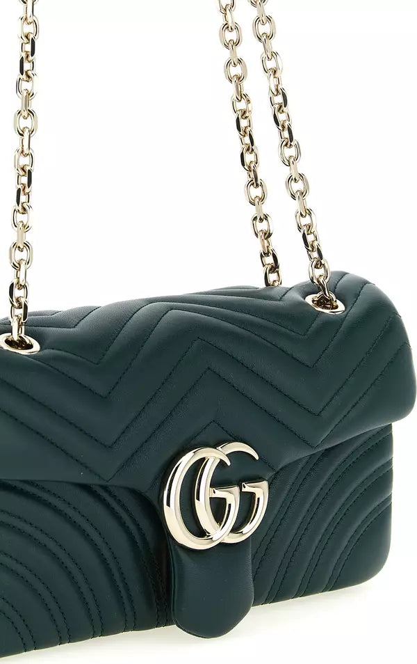 Gucci GG Marmont Green Matelassé Lamb Leather Shoulder Bag