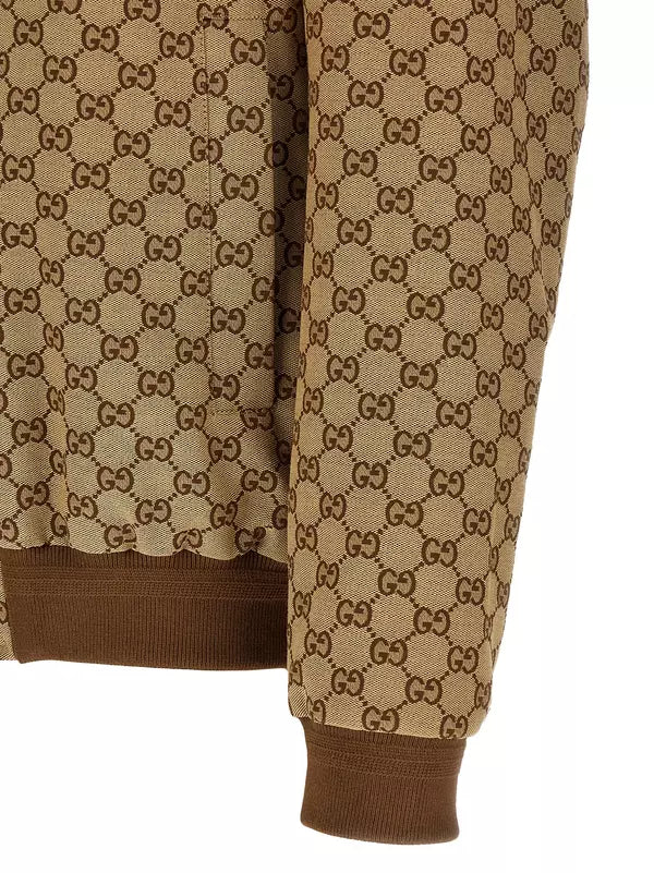 Gucci Beige GG Cotton Blend Bomber Jacket