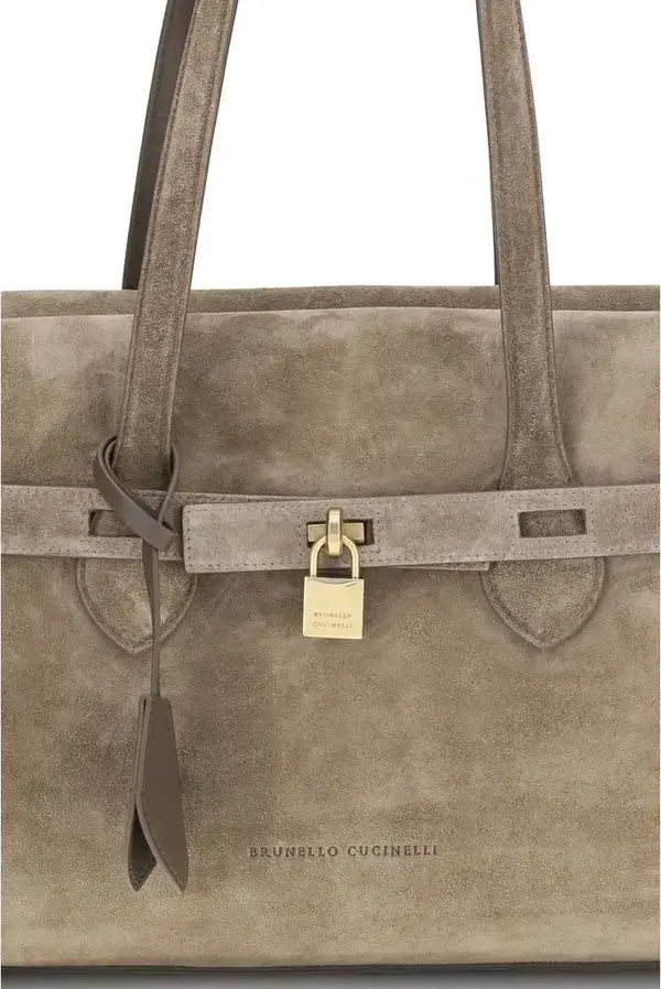 Brunello Cucinelli Suede Leather Shoulder Bag – Beige