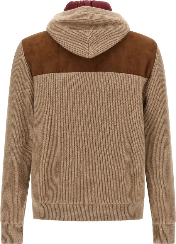 Brunello Cucinelli Brown Suede &amp; Cashmere Bomber Jacket