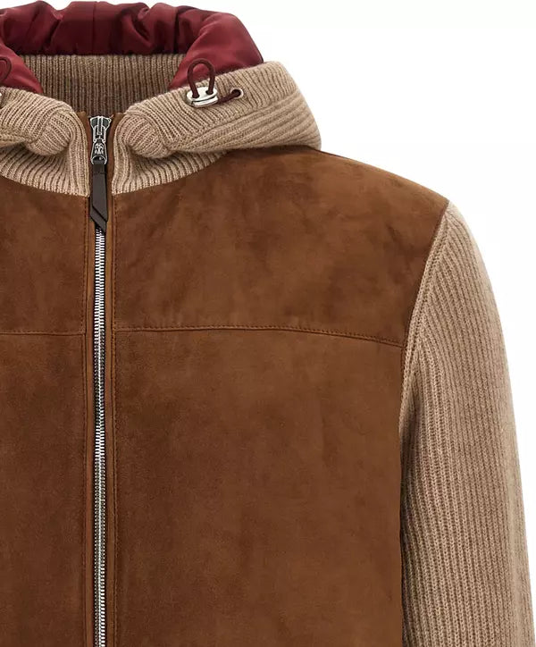 Brunello Cucinelli Brown Suede &amp; Cashmere Bomber Jacket