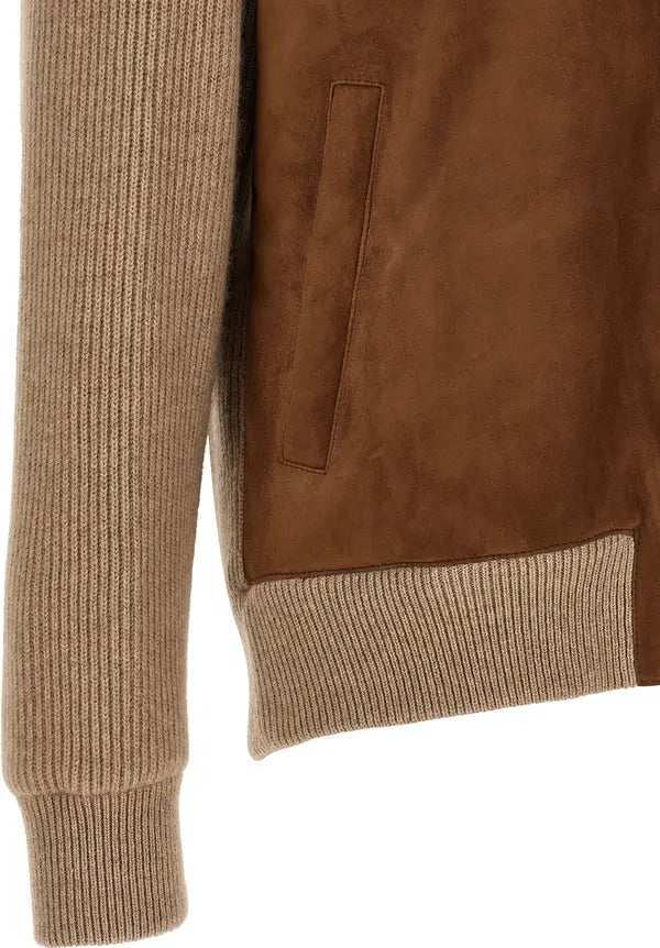 Brunello Cucinelli Brown Suede &amp; Cashmere Bomber Jacket – Made in Italy