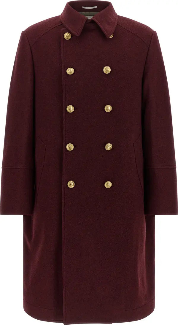Brunello Cucinelli Bordeaux Cashmere Double-Breasted Coat