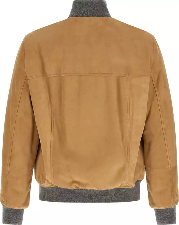 Brunello Cucinelli Beige Suede Bomber Jacket