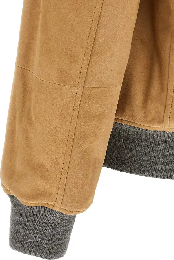 Brunello Cucinelli Beige Suede Bomber Jacket Men&