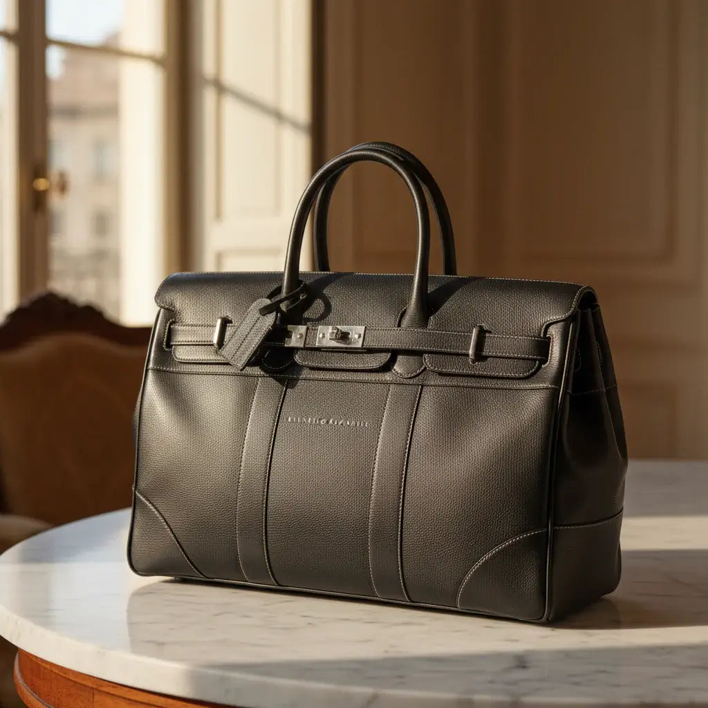 Brunello Cucinelli Weekender Country Hammered Calfskin Travel Bag