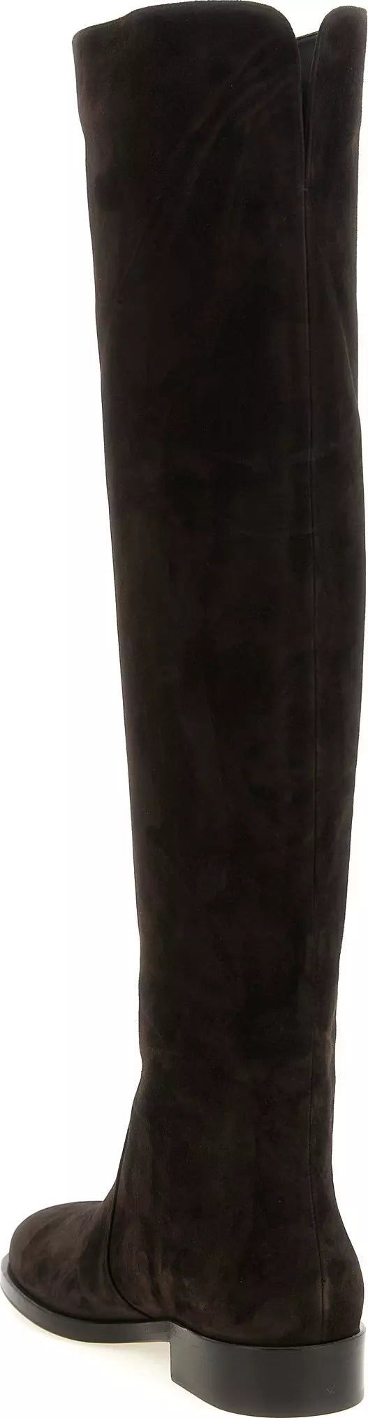 A single tall over-the-knee boot in dark brown suede, shown from a side profile view against a plain white background.