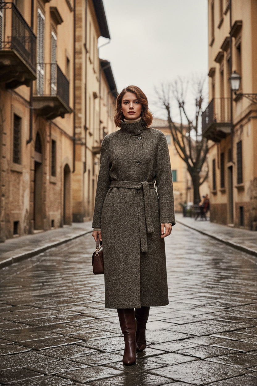 Brunello Cucinelli Brown Virgin Wool Chevron Coat