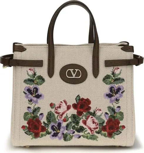 Valentino Garavani Antibes Mini Beige Linen Shoulder Bag