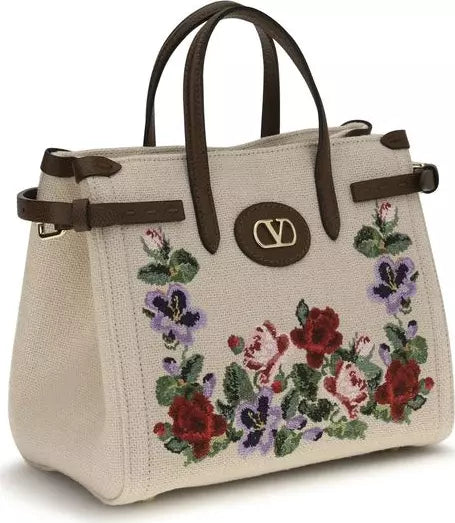 Valentino Garavani Antibes Mini Beige Linen Shoulder Bag
