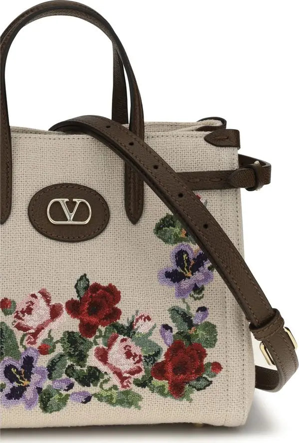 Valentino Garavani Antibes Mini Beige Linen Shoulder Bag