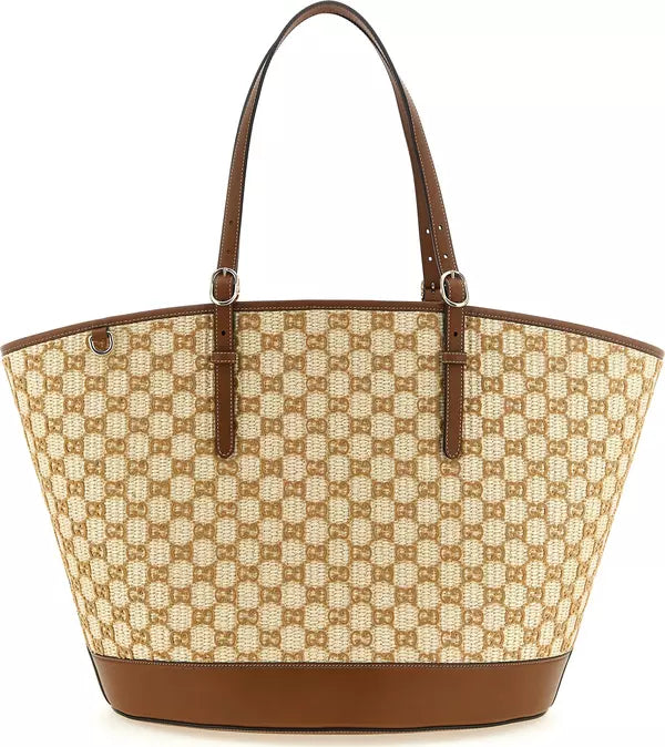 Gucci Brown GG Raffia-Effect Cotton Shopping Handbag