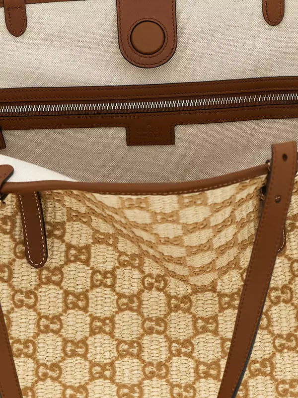 Gucci Brown GG Raffia-Effect Cotton Shopping Handbag – Made in Italy