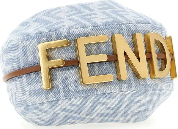 Fendi Fendigraphy Mini FF Monogram Denim Hobo Handbag – Light Blue
