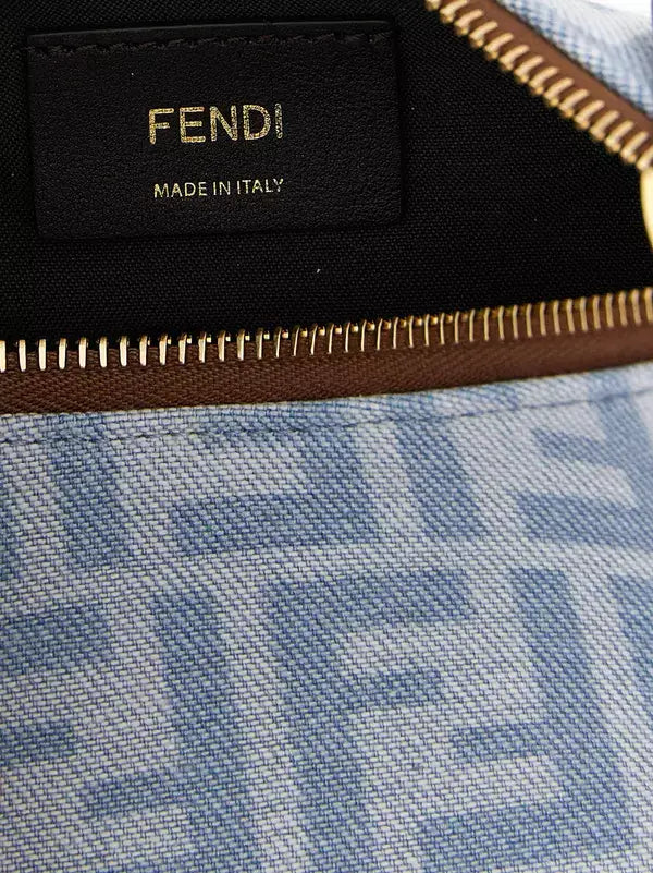 FENDI Fendigraphy Mini FF Monogram Denim Hobo Handbag