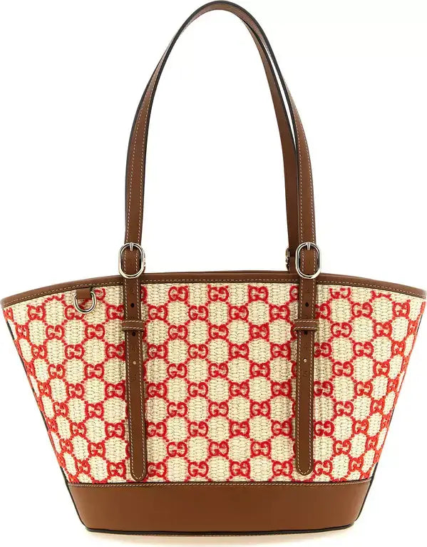Gucci Small GG Monogram Woven Fabric Shopping Bag