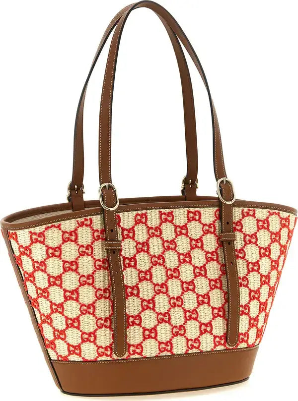 Gucci Small GG Monogram Woven Fabric Shopping Bag