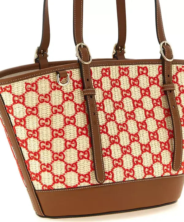 Gucci Small GG Monogram Woven Fabric Shopping Bag