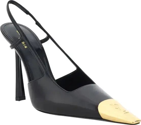 Saint Laurent Jeanne Black Leather Slingback Pumps with YSL Logo