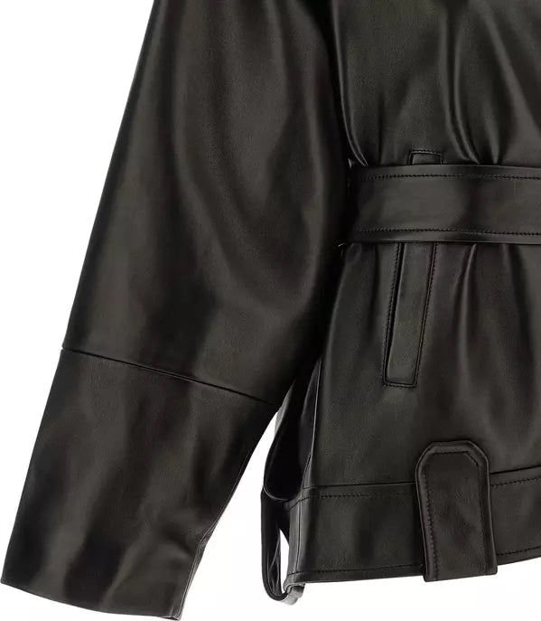 KHAITE Alder Black Lamb Leather Jacket – Italian Luxury Oversized Belted Design
