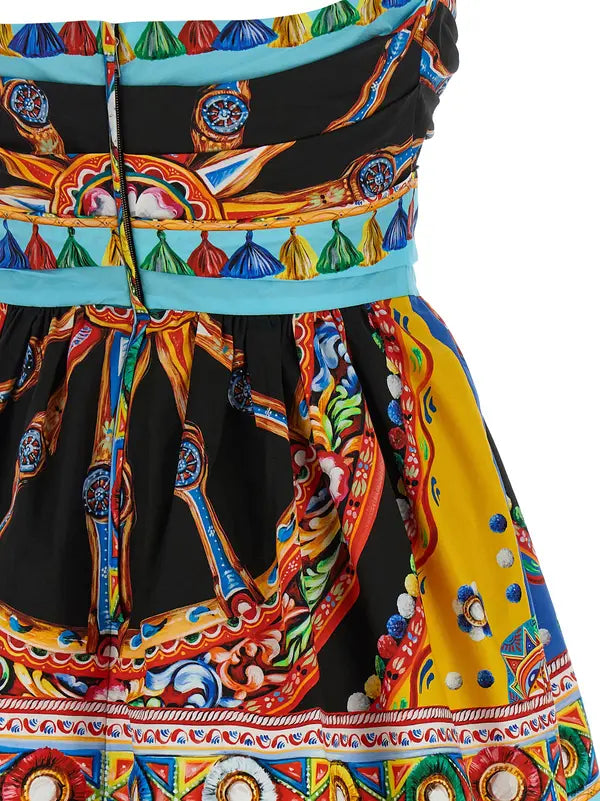 Dolce &amp; Gabbana Carretto Print Off-the-Shoulder Cotton Mini Dress – Made in Italy