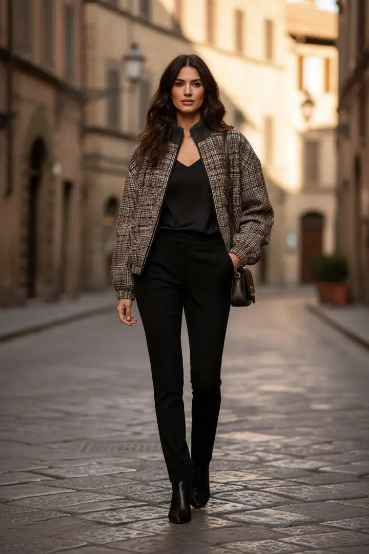 Brunello Cucinelli Brown Alpaca and Wool Check Bomber Jacket