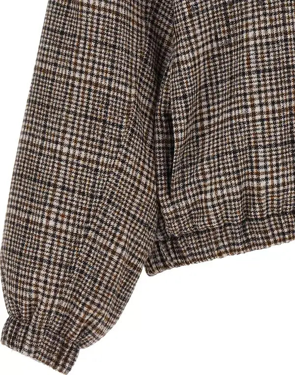 Brunello Cucinelli Brown Alpaca and Wool Check Bomber Jacket