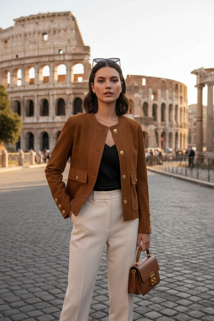 Saint Laurent Brown Lambskin Suede Short Jacket