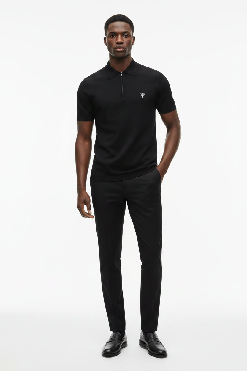 Prada Black Virgin Wool Half-Zip Polo Shirt – Men