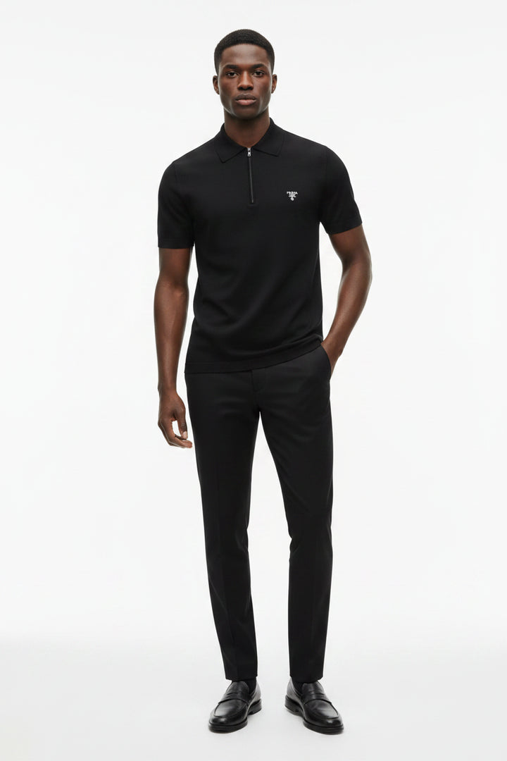 Prada Black Virgin Wool Half-Zip Polo Shirt – Men