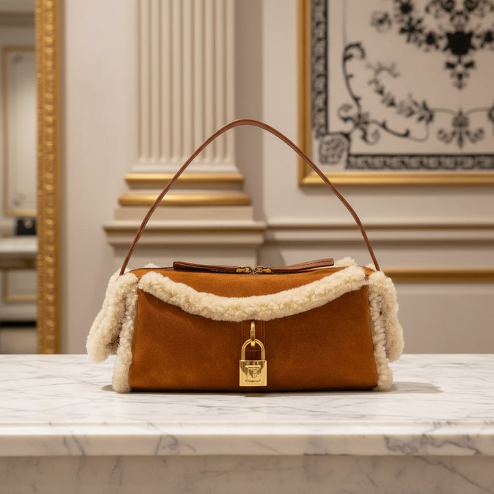 Balmain Cognac Suede Pulse Shoulder Bag