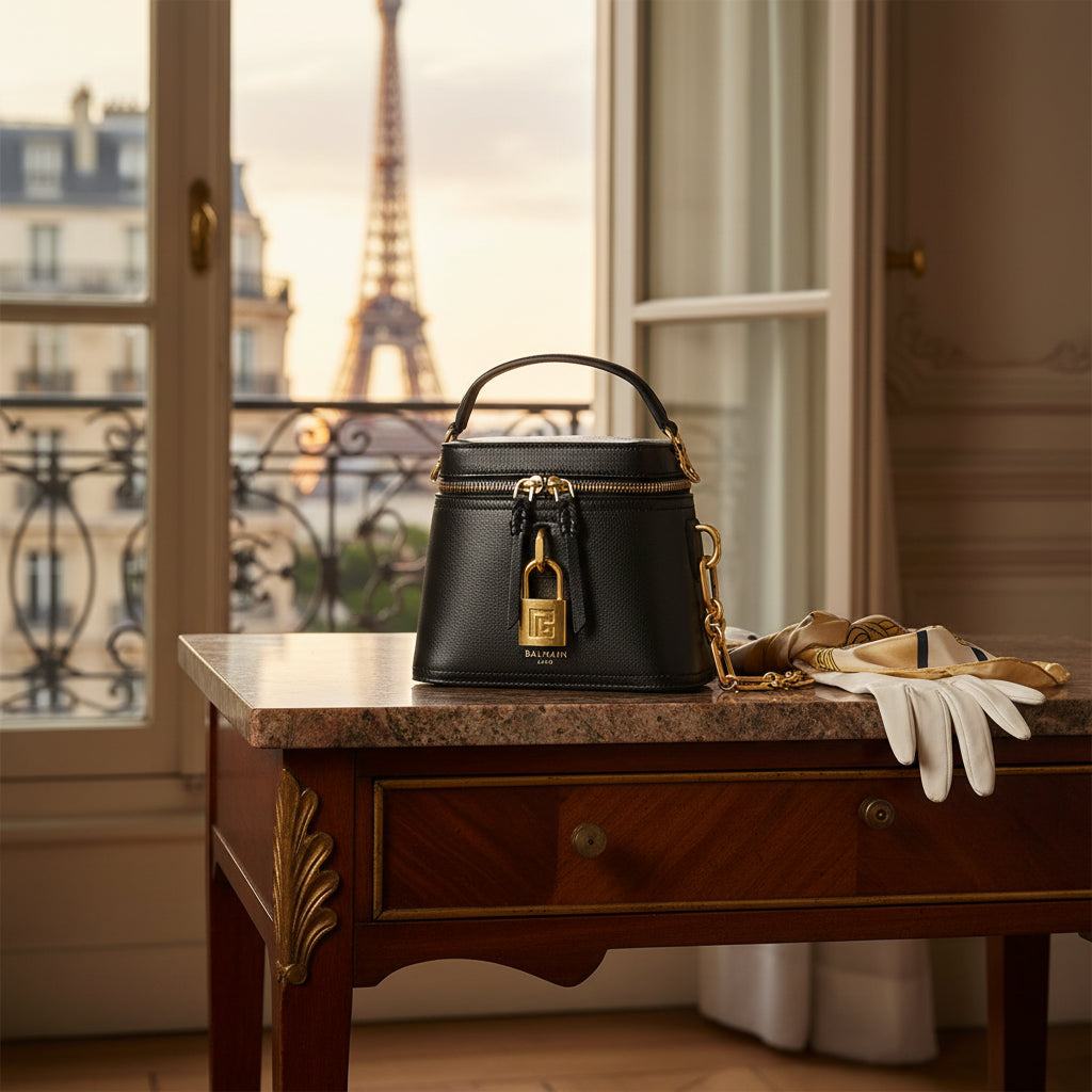 Balmain Pulse Vanity Black Buffalo Leather Handbag
