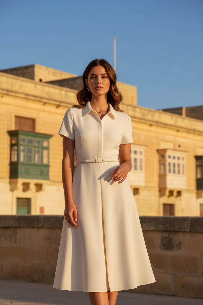 Fendi Beige Wool and Silk A-Line Midi Dress