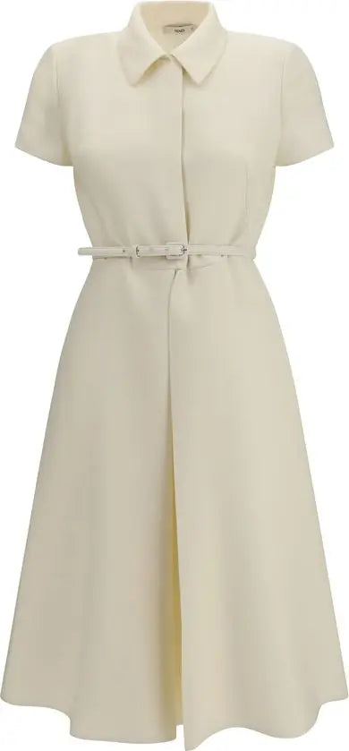 Fendi Beige Wool and Silk A-Line Midi Dress