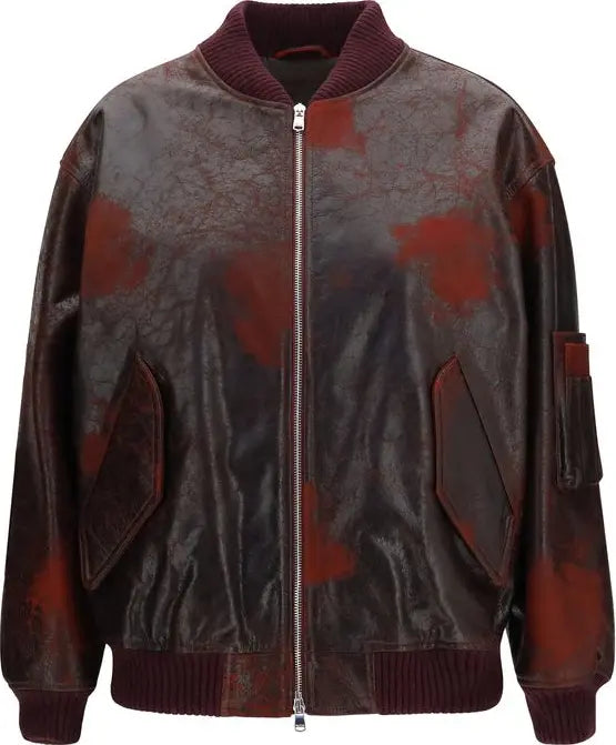 Valstar Bordeaux Distressed Nappa Leather Bomber Jacket