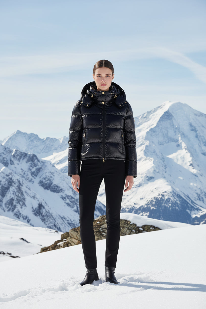 Moncler Niveole Black Lacquered Short Down Jacket