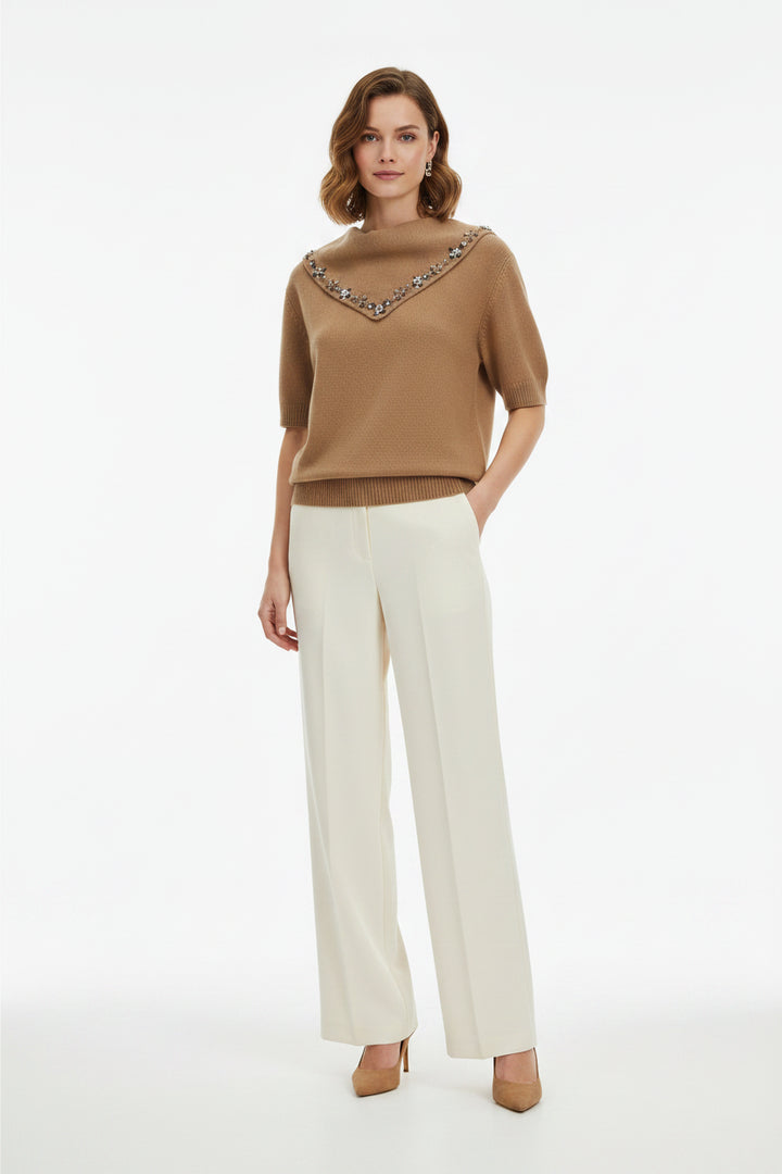 Prada Brown Cashmere Sweater with Embellished Jewel Scarf