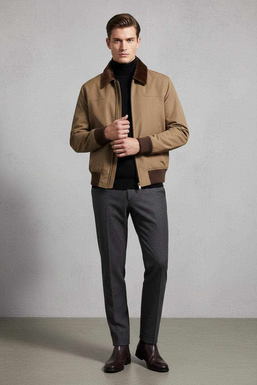 PRADA Men’s Brown Cotton-Blend Jacket with Corduroy Collar