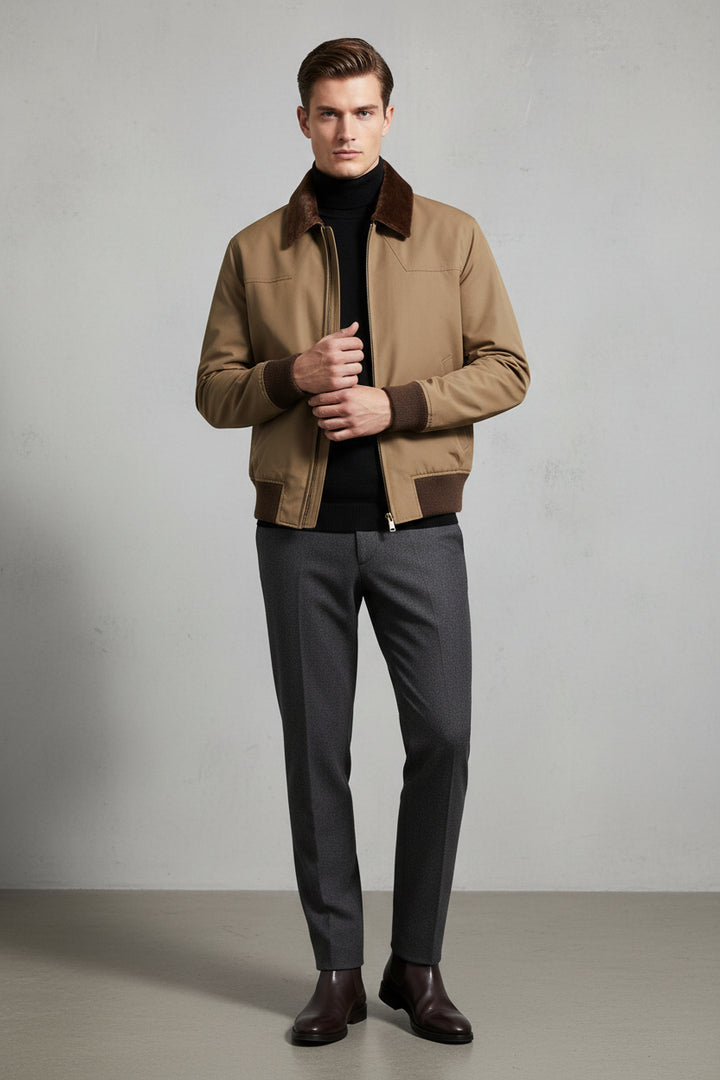 PRADA Men’s Brown Cotton-Blend Jacket with Corduroy Collar
