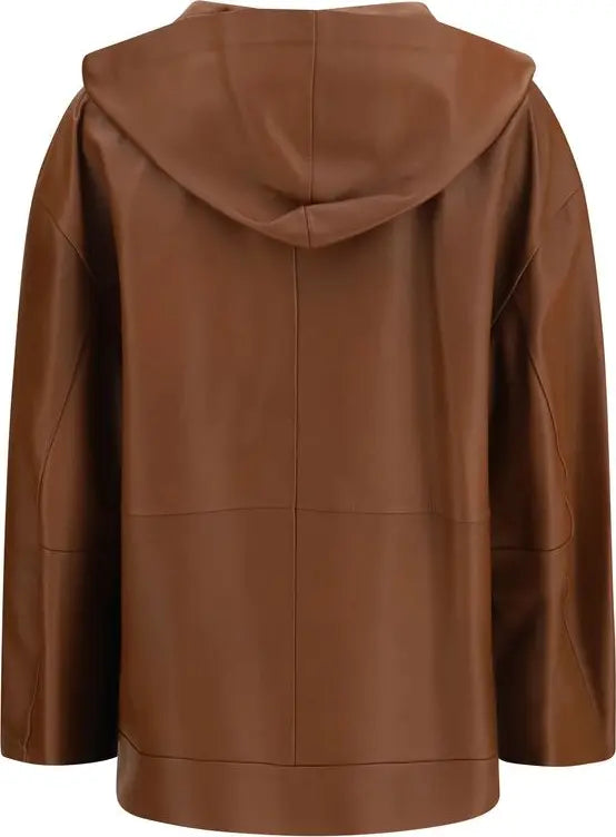 Max Mara Cinoso Brown Lambskin Hooded Leather Jacket