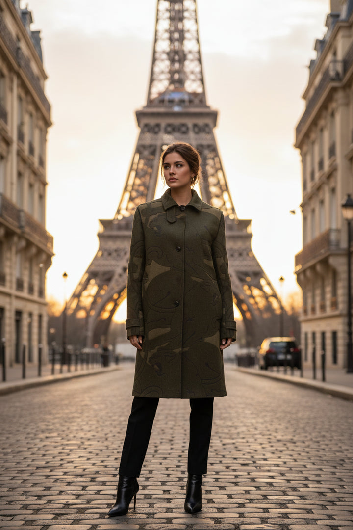 Valentino Garavani Green Patterned Wool Coat