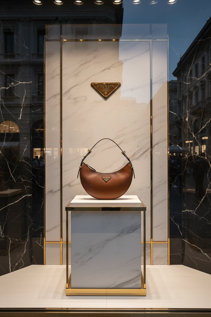Prada
Arqué Small Calfskin Shoulder Bag in Cognac Brown