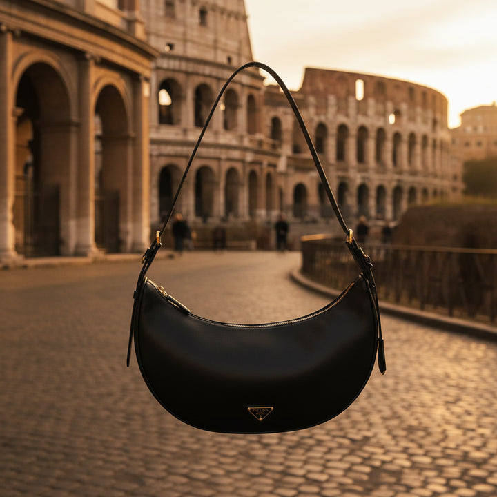 Prada Demi-Lune Black Calfskin Leather Shoulder Bag